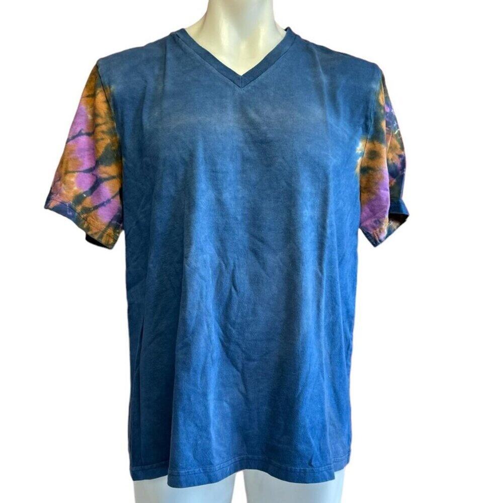 Mens Shirt Size XL Blue Tie Dye Handmade Hippy Festival Ready Workout Casual Fun